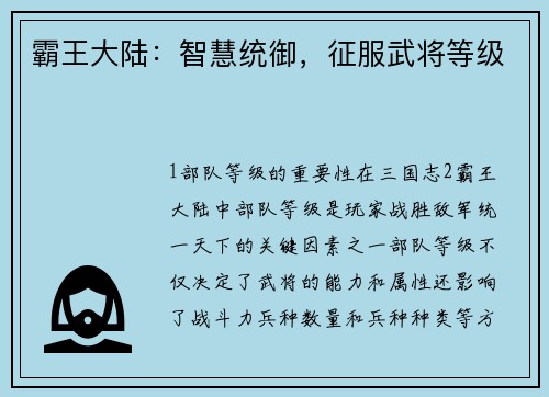 霸王大陆：智慧统御，征服武将等级