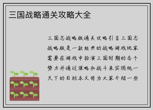 三国战略通关攻略大全