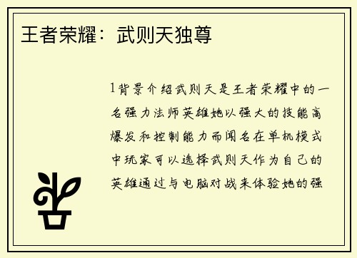 王者荣耀：武则天独尊